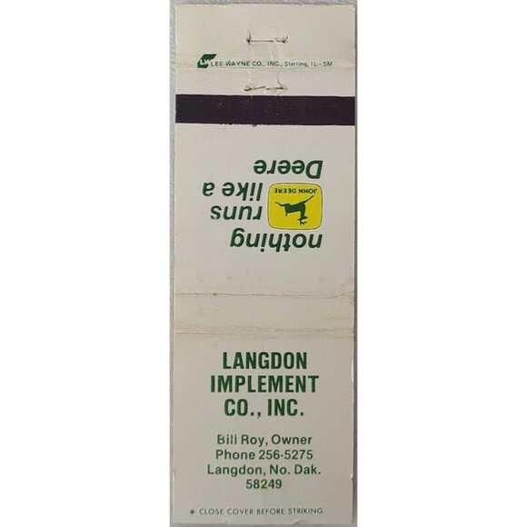 Vintage Matchbook Cover Langdon Implement CO John Deere ND North Dakota - Picture 1 of 4